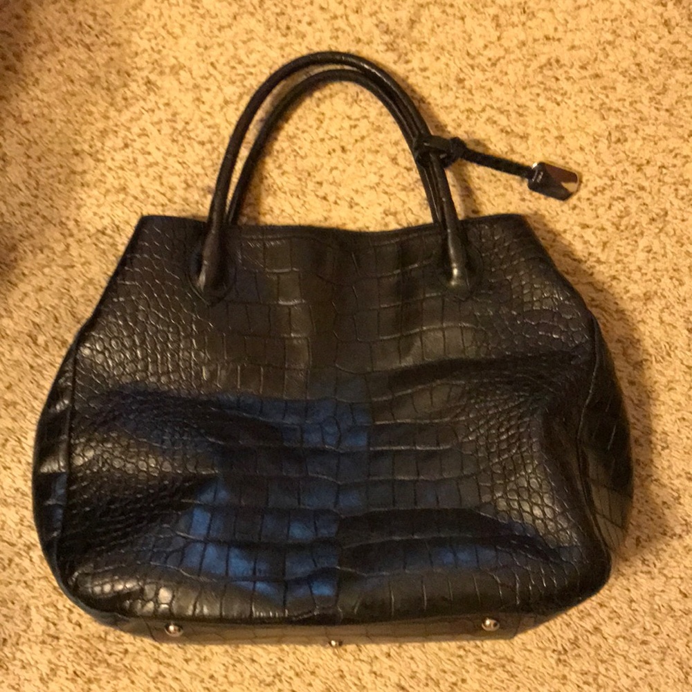 Furla black leather crocodile purse